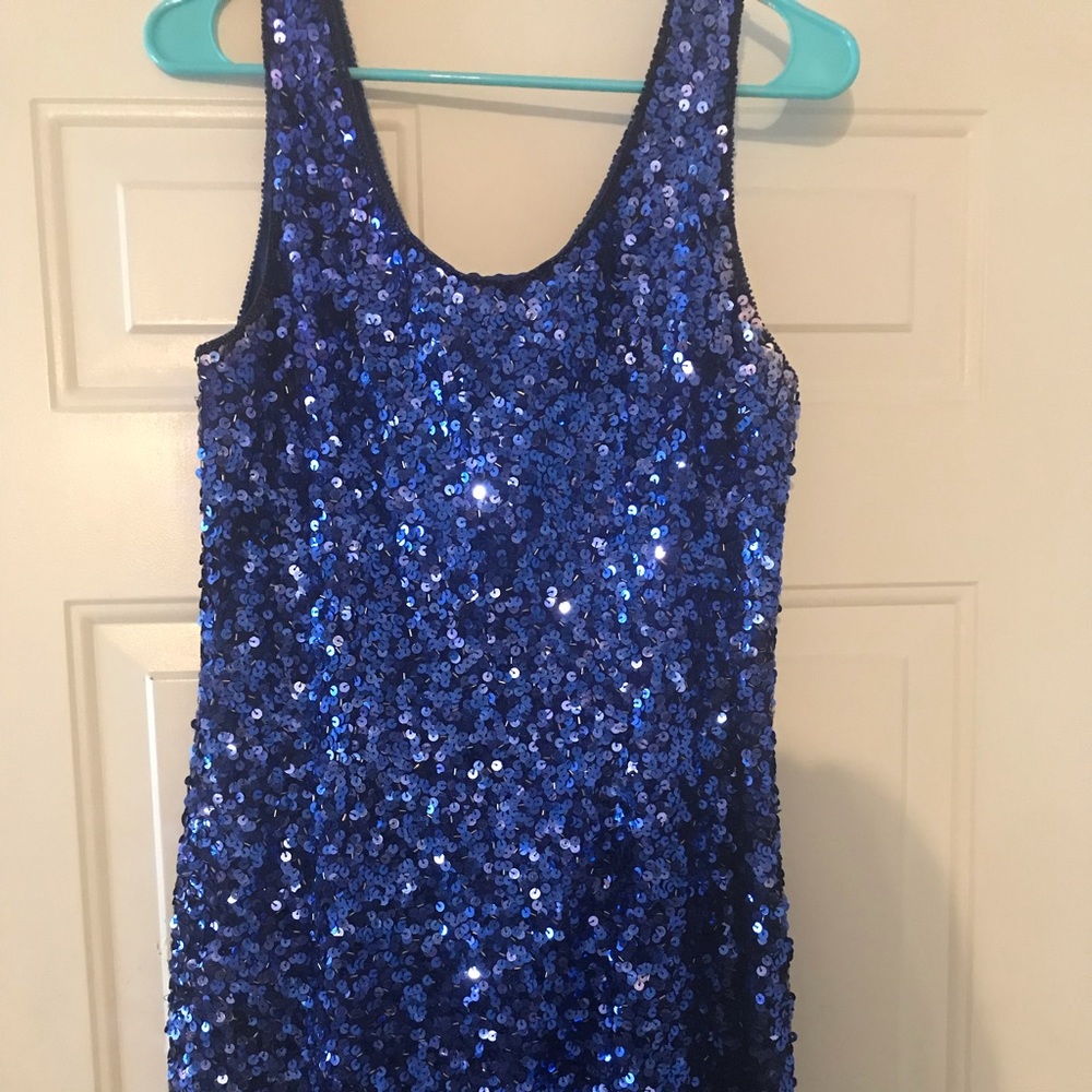Blue cocktail sequin dress